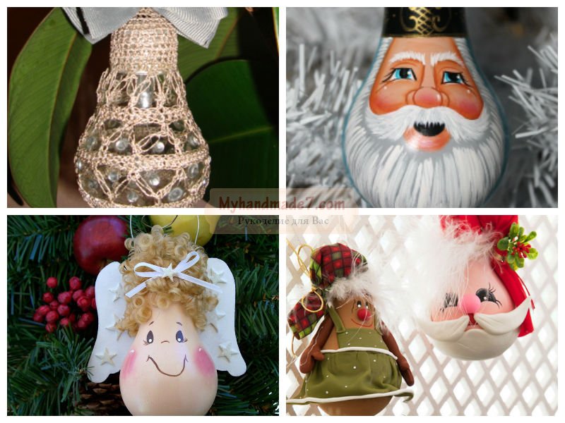 Новогодние игрушки своими руками из лампочек: снеговики, олени, Деды Морозы