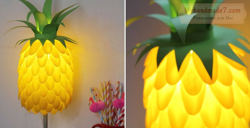 Как сделать лампу - ананас из ложек? Подробный мк с фото
