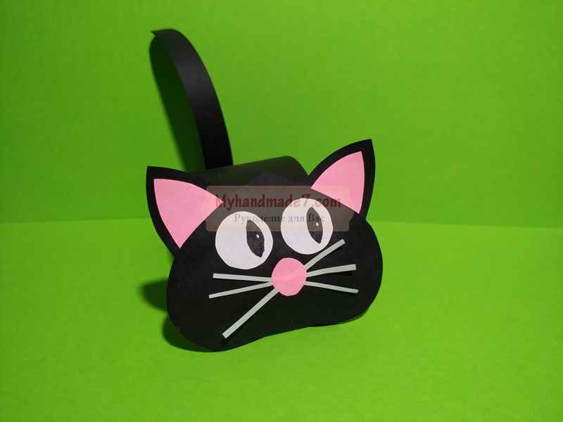 Детская поделка из цветной бумаги "Черный котик". Пошаговый мастер-класс с фото