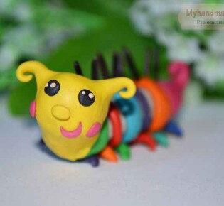 Животные из пластилина, камня и крупы. «Гусеница Груня». Пошаговый мастер-класс. Как сделать гусеницу?