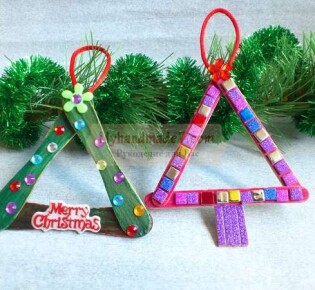 Детские поделки. Новогодние елочки из палочек от мороженого. Мастер-класс пошагово