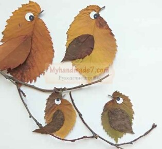 Аппликация из осенних листьев «Птички на ветке». Пошаговый мастер-класс с фото