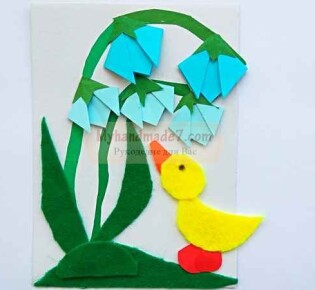 Детская аппликация «Уточка на лугу». Пошаговая инструкция с фото