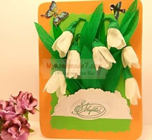 Поделки на 8 марта своими руками. Нежная детская открытка с подснежниками. Пошаговый мастер-класс с фото