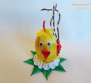 Пасхальный цыпленок на подставке канзаши. Подарок на Пасху своими руками. Пошаговый мастер-класс с фото