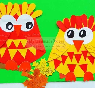 Яркая аппликация из бумаги «Совушки-кумушки»: пошаговая инструкция с фото