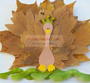 Аппликация «Павлин» из листьев и бумаги. Осенние поделки для детей. Пошаговый мастер-класс с фото
