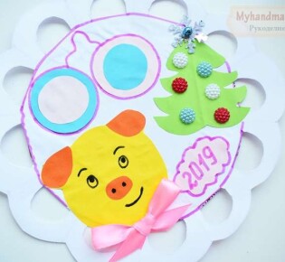 Аппликация из бумаги 2019. Свинка — аппликация 2019 к Новому году. Пошаговый мк с фото