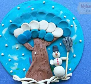 Зимняя аппликация из пластилина на диске: пошаговый мастер-класс с фото