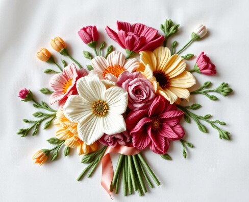 Вышивка лентами букета цветов: искусство превращать ткани в живые цветы