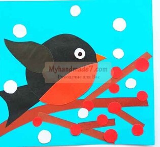Детская аппликация из бумаги «Снегирь на ветке». Пошаговая инструкция с фото