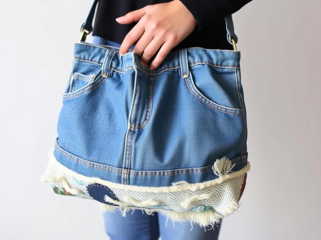 L'art de l'upcycling : transformer un vieux jean en sac tendance.. Projets avancés : intégrer d'autres matériaux L'art de l'upcycling : transformer un vieux jean en sac tendance.. Projets avancés : intégrer d'autres matériaux