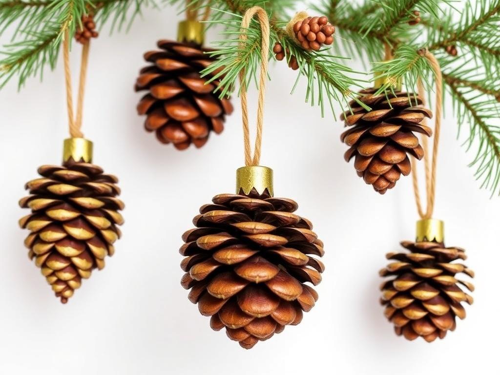 Adornos navideños hechos con conos de pino.. Conservación y almacenamiento post-Navidad Adornos navideños hechos con conos de pino.. Conservación y almacenamiento post-Navidad