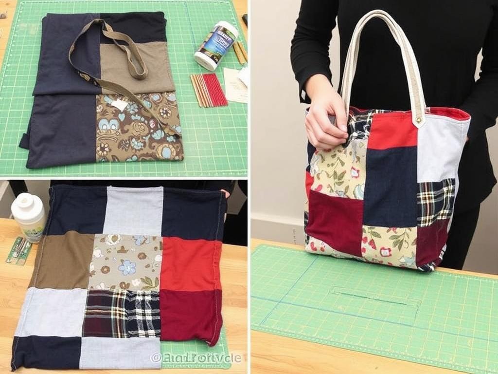 Sustainable Crafting: Using Recycled Materials. Step-by-step: making a patchwork tote from old shirts Sustainable Crafting: Using Recycled Materials. Step-by-step: making a patchwork tote from old shirts
