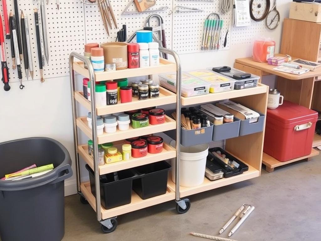 Dix idées de rangement DIY pour organiser son atelier créatif.. Idée 6 : trolley roulant multi-plateaux Dix idées de rangement DIY pour organiser son atelier créatif.. Idée 6 : trolley roulant multi-plateaux