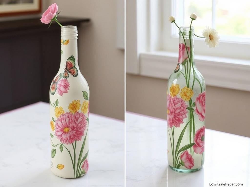 Декупаж бутылки под вазу. Как использовать готовую вазу в интерьере Декупаж бутылки под вазу. Как использовать готовую вазу в интерьере