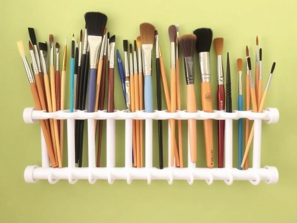 Dix idées de rangement DIY pour organiser son atelier créatif.. Idée 5 : rangement pour pinceaux et outils longs en tubes PVC Dix idées de rangement DIY pour organiser son atelier créatif.. Idée 5 : rangement pour pinceaux et outils longs en tubes PVC