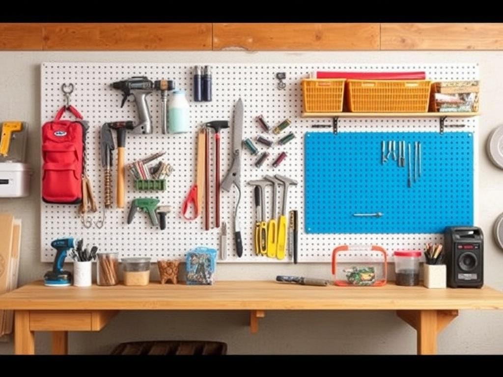 Dix idées de rangement DIY pour organiser son atelier créatif.. Idée 1 : panneau perforé (pegboard) mural Dix idées de rangement DIY pour organiser son atelier créatif.. Idée 1 : panneau perforé (pegboard) mural