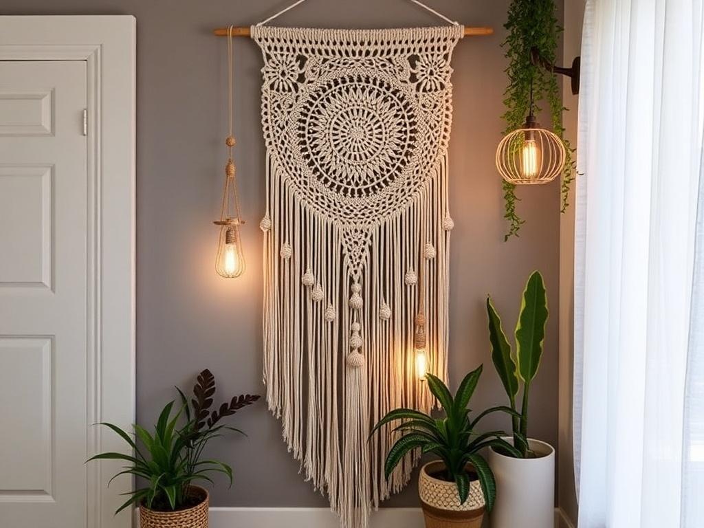 Créer une déco murale en macramé pour une touche bohème.. Incorporer des éléments lumineux et mobiles Créer une déco murale en macramé pour une touche bohème.. Incorporer des éléments lumineux et mobiles