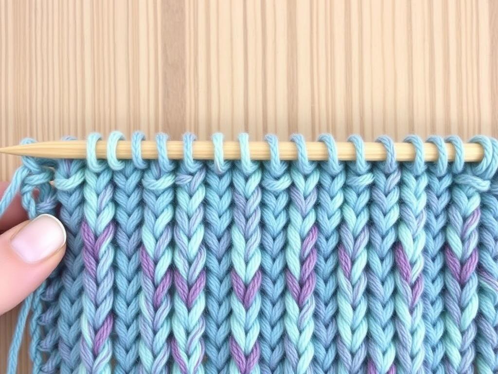 El punto básico a dos agujas para tejer una bufanda.. Incorporar color y cambios de hebra El punto básico a dos agujas para tejer una bufanda.. Incorporar color y cambios de hebra