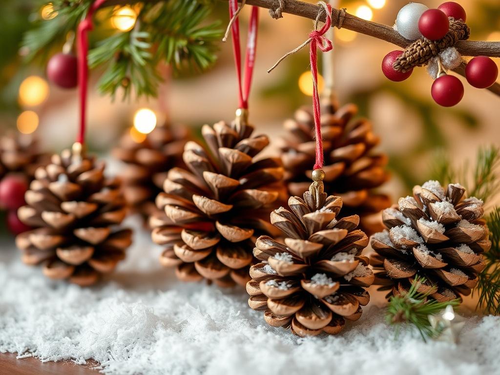 Adornos navideños hechos con conos de pino.. Miniaturas y escenas invernales Adornos navideños hechos con conos de pino.. Miniaturas y escenas invernales