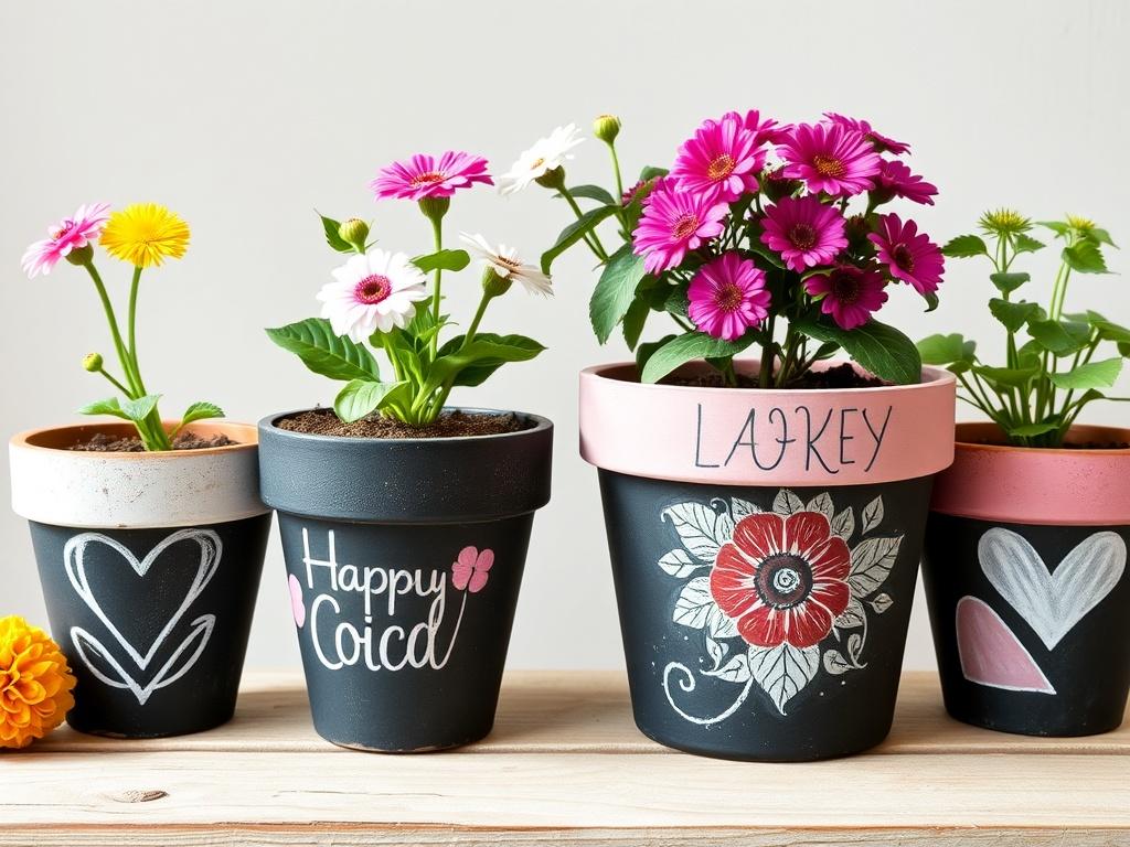 Personnaliser ses pots de fleurs avec de la peinture à la craie.. Projet collectif : atelier entre amis ou en famille Personnaliser ses pots de fleurs avec de la peinture à la craie.. Projet collectif : atelier entre amis ou en famille